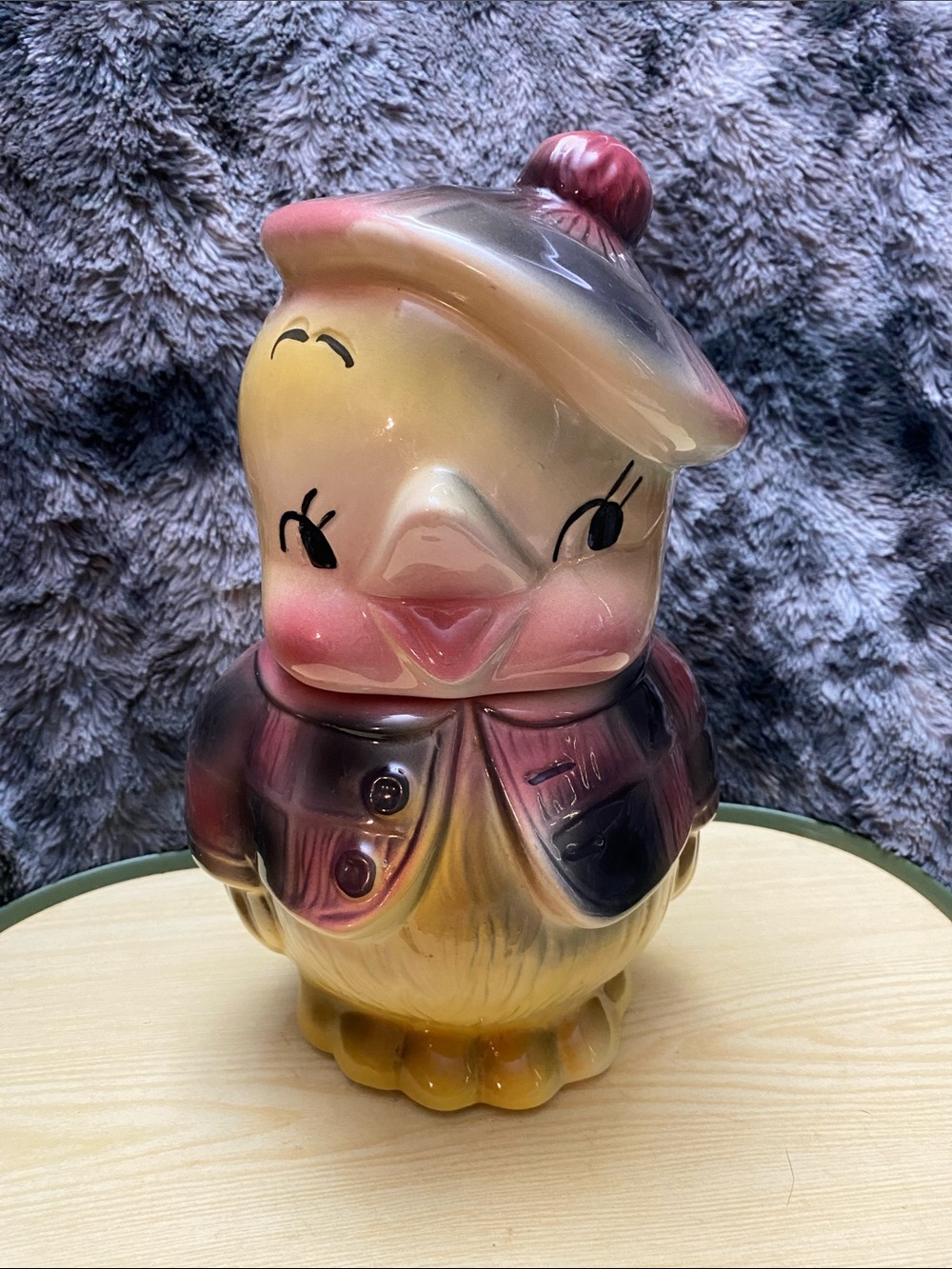 Vintage mid century American Bisque Ceramic  Chick in Beret Cookie jar